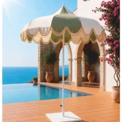 Casa Padrino Luxus Sonnenschirm Weiß / Grün Ø 200 x H. 250 cm - Hotel & Garten Möbel VPP