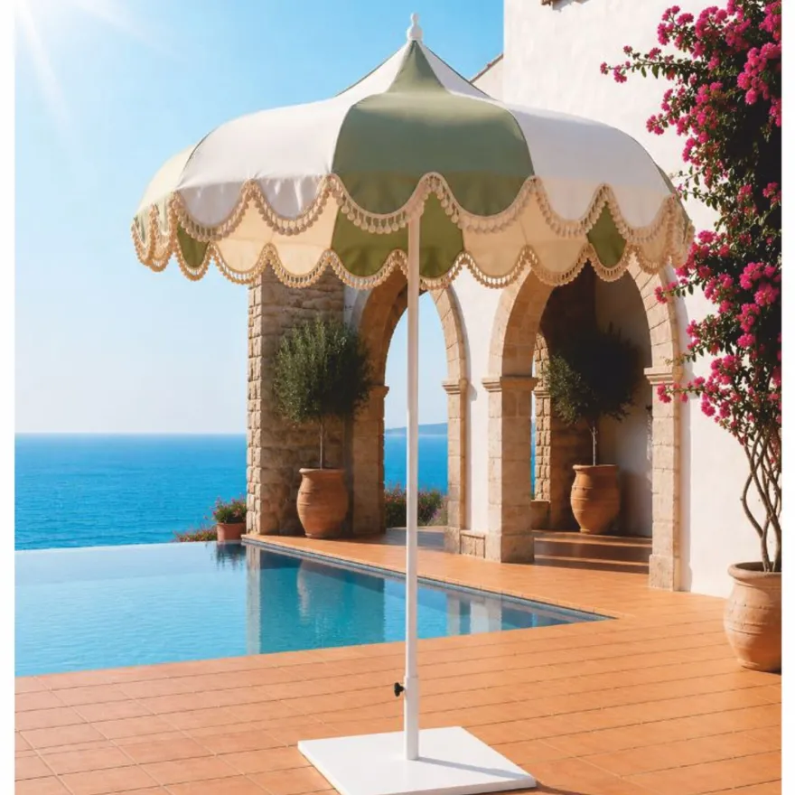 Casa Padrino Luxus Sonnenschirm Weiß / Grün Ø 200 x H. 250 cm - Hotel & Garten Möbel VPP