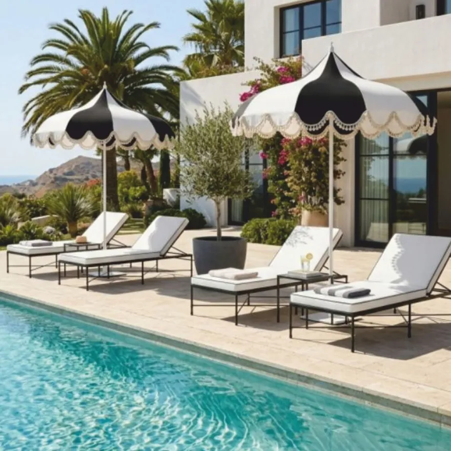 Casa Padrino Luxus Sonnenschirm Weiß / Schwarz Ø 200 x H. 250 cm - Hotel & Garten Möbel VPP