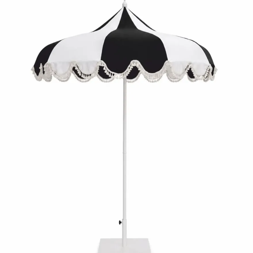 Casa Padrino Luxus Sonnenschirm Weiß / Schwarz Ø 200 x H. 250 cm - Hotel & Garten Möbel VPP
