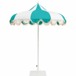 Casa Padrino Luxus Sonnenschirm Weiß / Türkis Ø 200 x H. 250 cm - Hotel & Garten Möbel VPP