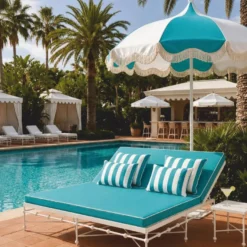 Casa Padrino Luxus Sonnenschirm Weiß / Türkis Ø 200 x H. 250 cm - Hotel & Garten Möbel VPP