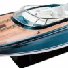 Casa Padrino Luxus Speedboot mit Massivholz Ständer Blau / Weiß / Braun 91 cm - Handgefertigtes Deko Holzboot Modellboot Boot