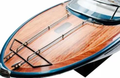 Casa Padrino Luxus Speedboot mit Massivholz Ständer Blau / Weiß / Braun 91 cm - Handgefertigtes Deko Holzboot Modellboot Boot
