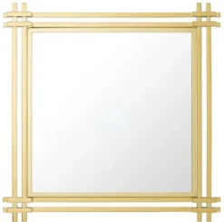 Casa Padrino Luxus Spiegel Art Deco 90 x 90 cm Edelstahl poliert Goldfarben - Wandspiegel - Luxus Hotel Möbel Collection