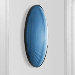 Casa Padrino Luxus Spiegel Blau / Schwarz Ø 91 cm - Runder konvexer Wandspiegel - Luxus Möbel