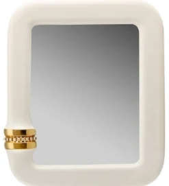 Casa Padrino Luxus Spiegel Elfenbeinfarben / Gold 70 x 8 x H. 80 cm - Rechteckiger Keramik Wandspiegel mit Kristallglas Kette - Luxus Qualität