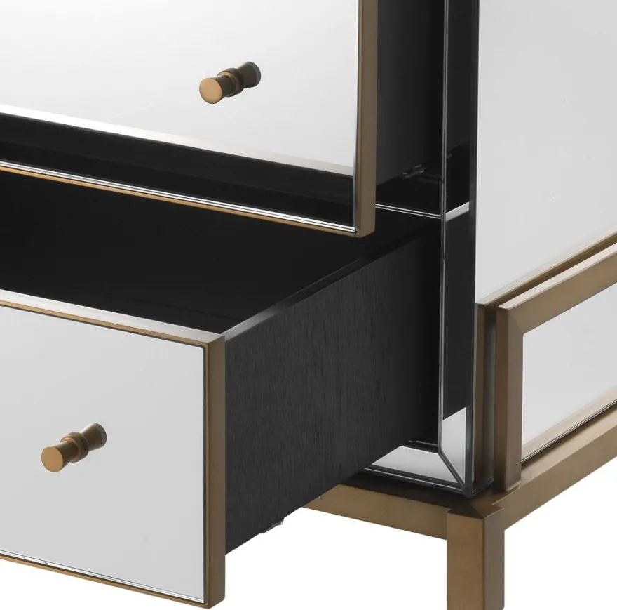 Casa Padrino Luxus Spiegelglas Kommode mit 5 Schubladen Messingfarben 88,5 x 52 x H. 87,5 cm - Verspiegelter Schlafzimmer Schrank - Schlafzimmer Möbel
