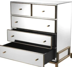 Casa Padrino Luxus Spiegelglas Kommode mit 5 Schubladen Messingfarben 88,5 x 52 x H. 87,5 cm - Verspiegelter Schlafzimmer Schrank - Schlafzimmer Möbel
