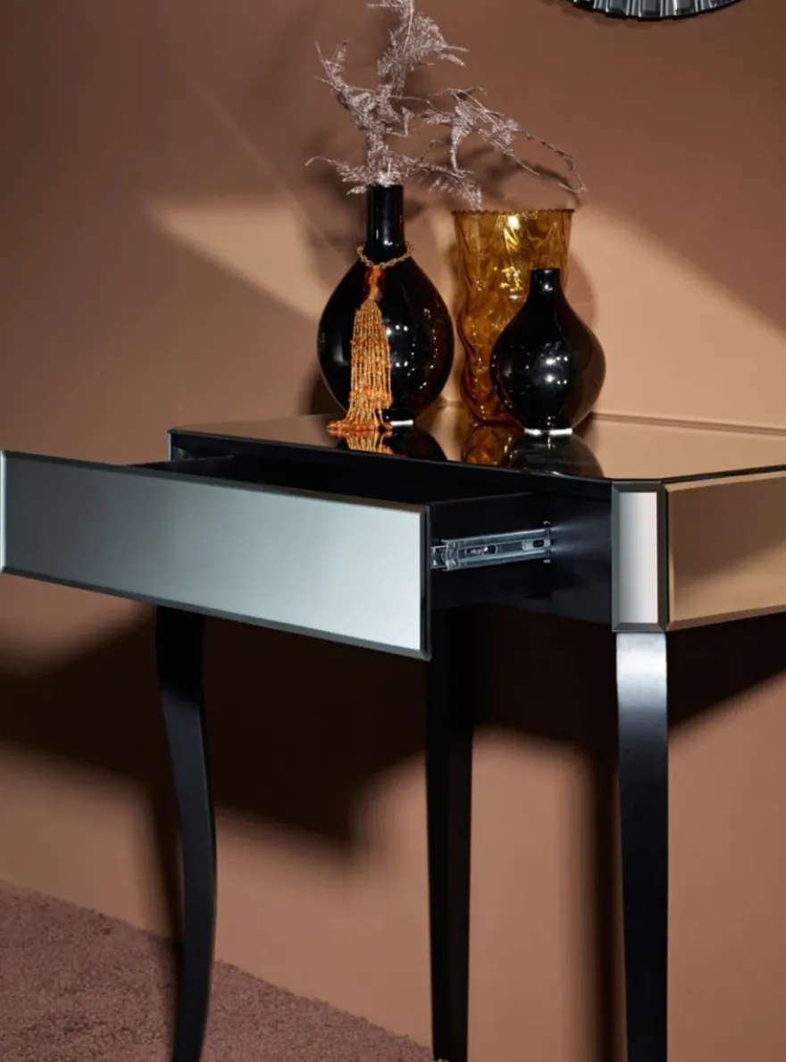 Casa Padrino Luxus Spiegelglas Beistelltisch mit Schublade 71 x 41 x H. 76 cm - Hotel Möbel