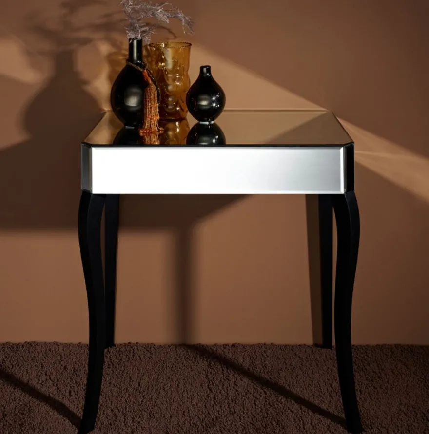 Casa Padrino Luxus Spiegelglas Beistelltisch mit Schublade 71 x 41 x H. 76 cm - Hotel Möbel