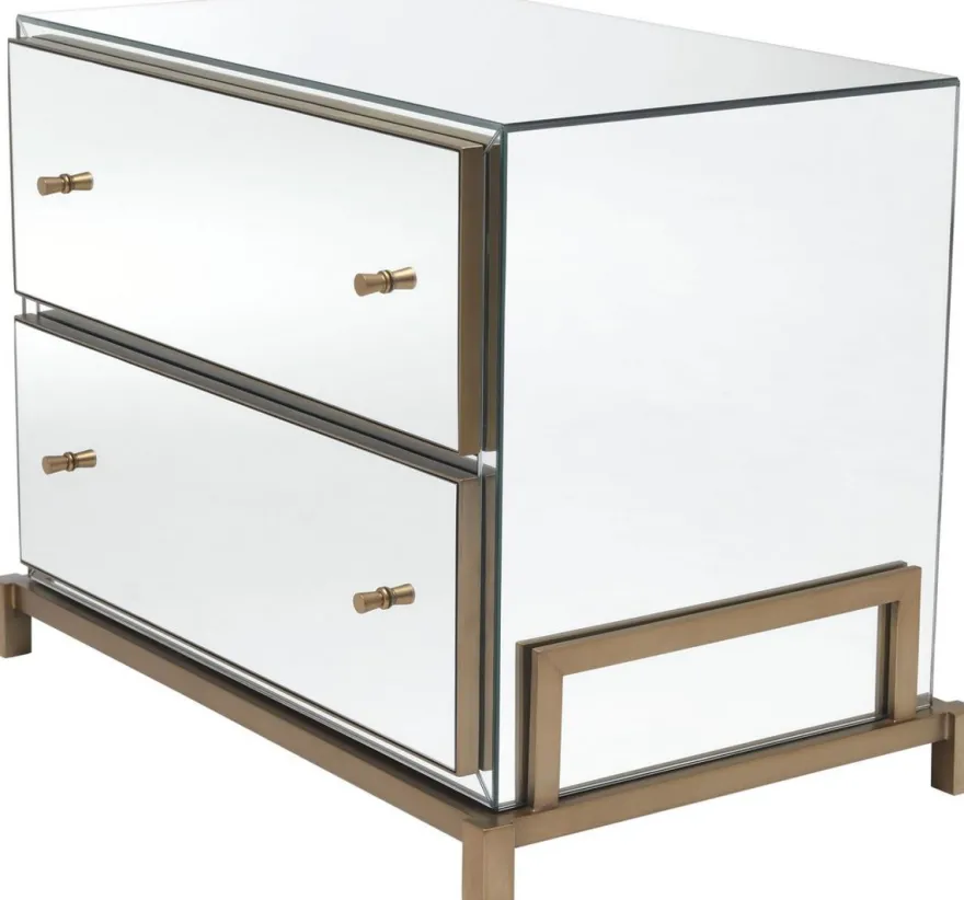 Casa Padrino Luxus Spiegelglas Nachttisch Messingfarben 81,5 x 52 x H. 62 cm - Verspiegelte Nachtkommode mit 2 Schubladen - Schlafzimmer Möbel