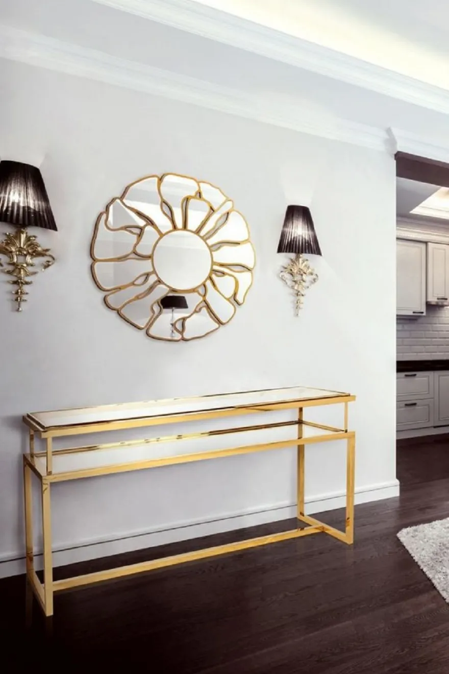 Casa Padrino Luxus Spiegel Gold Ø 92 cm - Runder Wohnzimmer Wandspiegel - Garderoben Spiegel - Schlafzimmer Spiegel - Luxus Kollektion