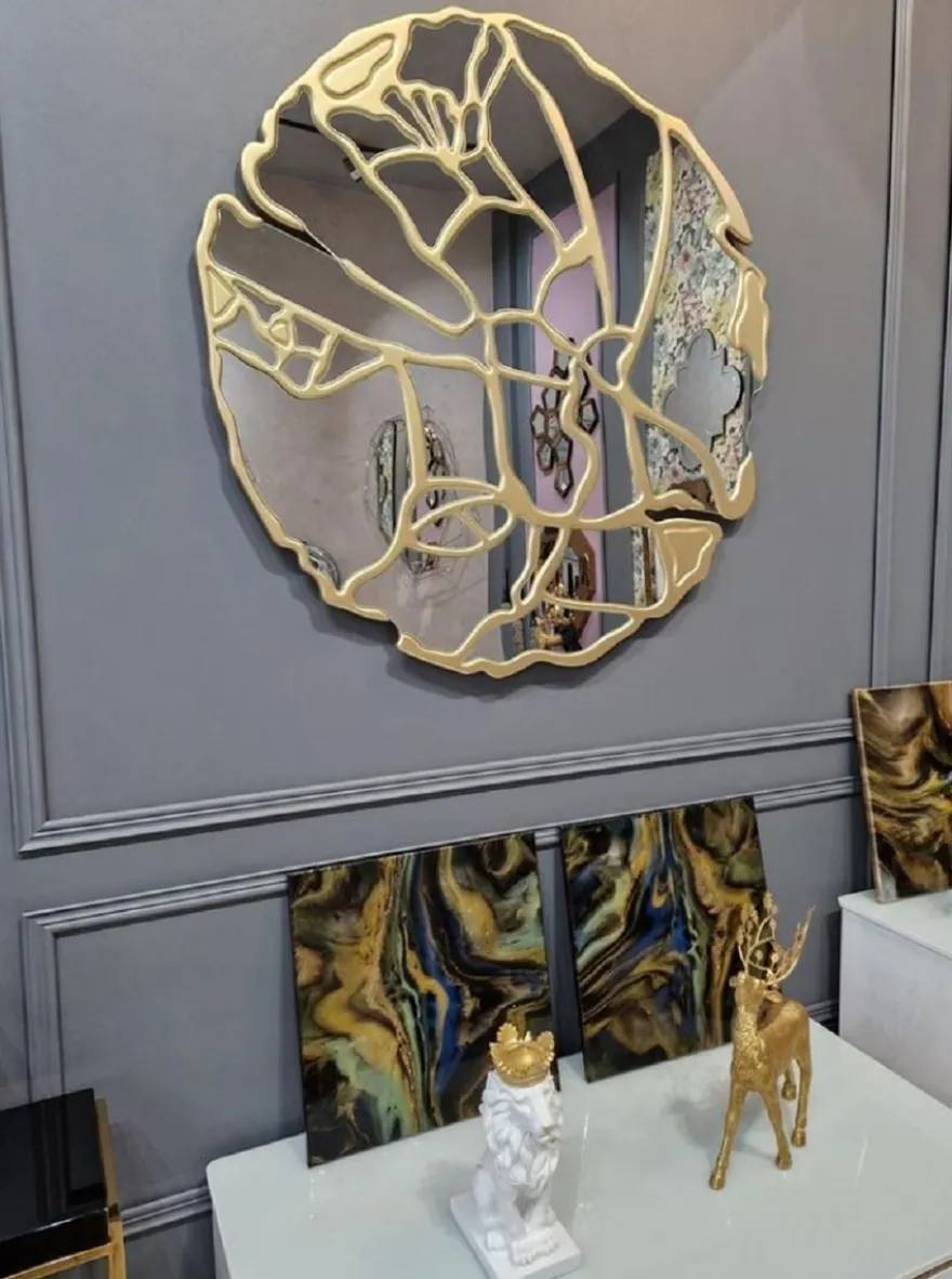 Casa Padrino Luxus Spiegel Gold Ø 120 cm - Runder Wohnzimmer Wandspiegel - Garderoben Spiegel - Schlafzimmer Spiegel - Luxus Kollektion