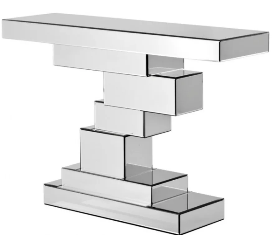 Casa Padrino Luxus Spiegel Konsole Bricks im Art Deco Stil, verspiegelt, B 118,5 x T 33,5 x H 80 cm