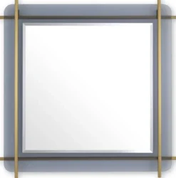 Casa Padrino Luxus Spiegel Messingfarben / Grau 85,5 x 5 x H. 85,5 cm - Quadratischer Wandspiegel mit grau getöntem Glasrand und Edelstahl Stangen - Luxus Kollektion