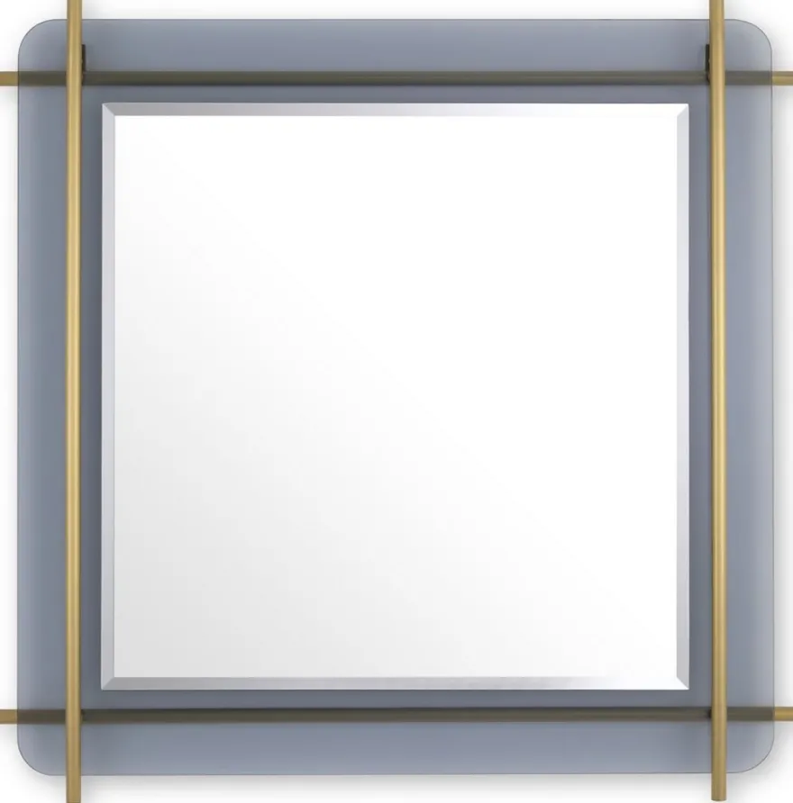 Casa Padrino Luxus Spiegel Messingfarben / Grau 85,5 x 5 x H. 85,5 cm - Quadratischer Wandspiegel mit grau getöntem Glasrand und Edelstahl Stangen - Luxus Kollektion