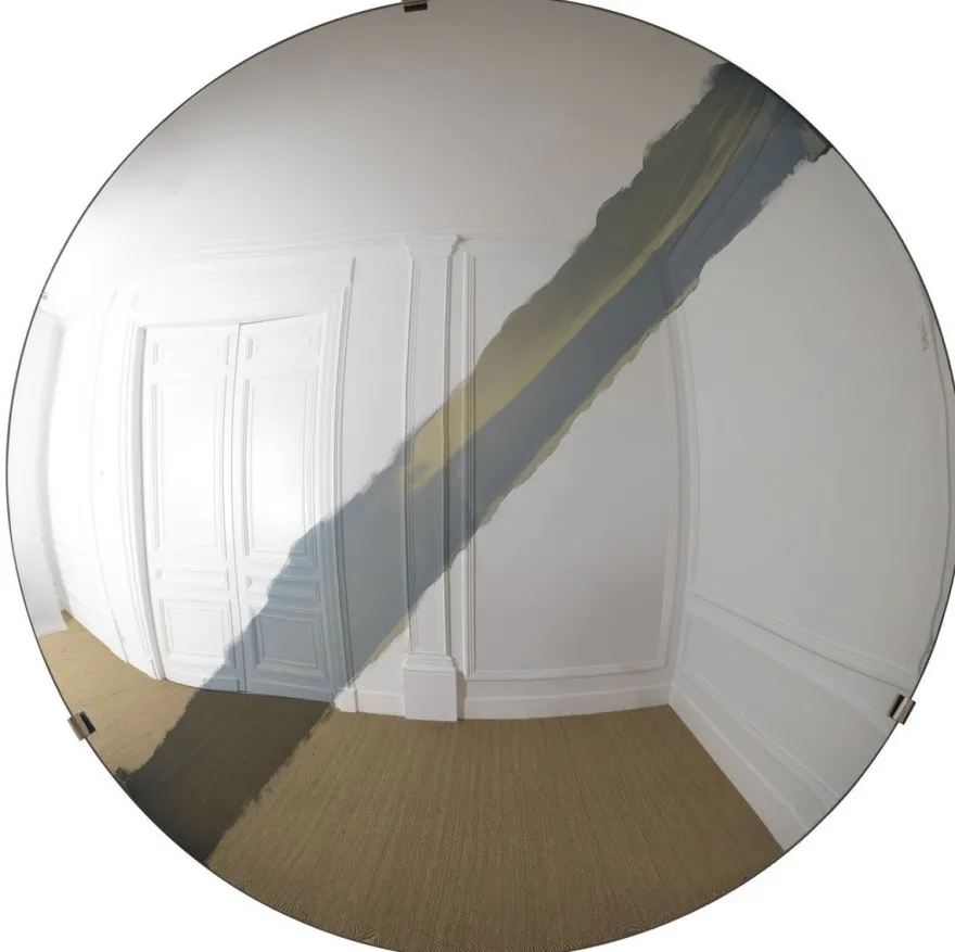 Casa Padrino Luxus Spiegel mit blauem Streifen Ø 119 cm - Runder konkaver Wandspiegel mit Wandhalterung - Luxus Kollektion
