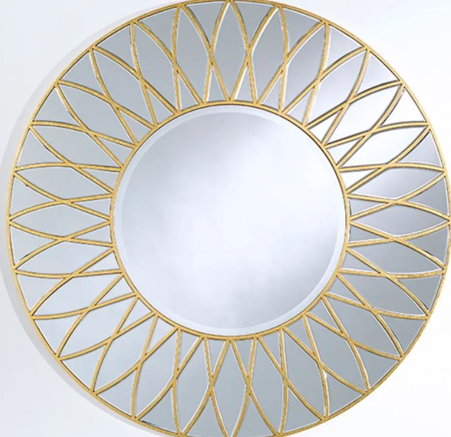 Casa Padrino Luxus Spiegel mit Blütenblatt Motiv Gold Ø 100 cm - Luxus Qualität