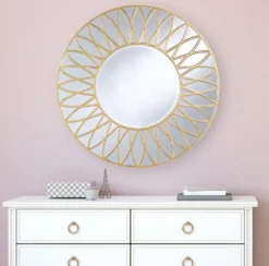 Casa Padrino Luxus Spiegel mit Blütenblatt Motiv Gold Ø 100 cm - Luxus Qualität