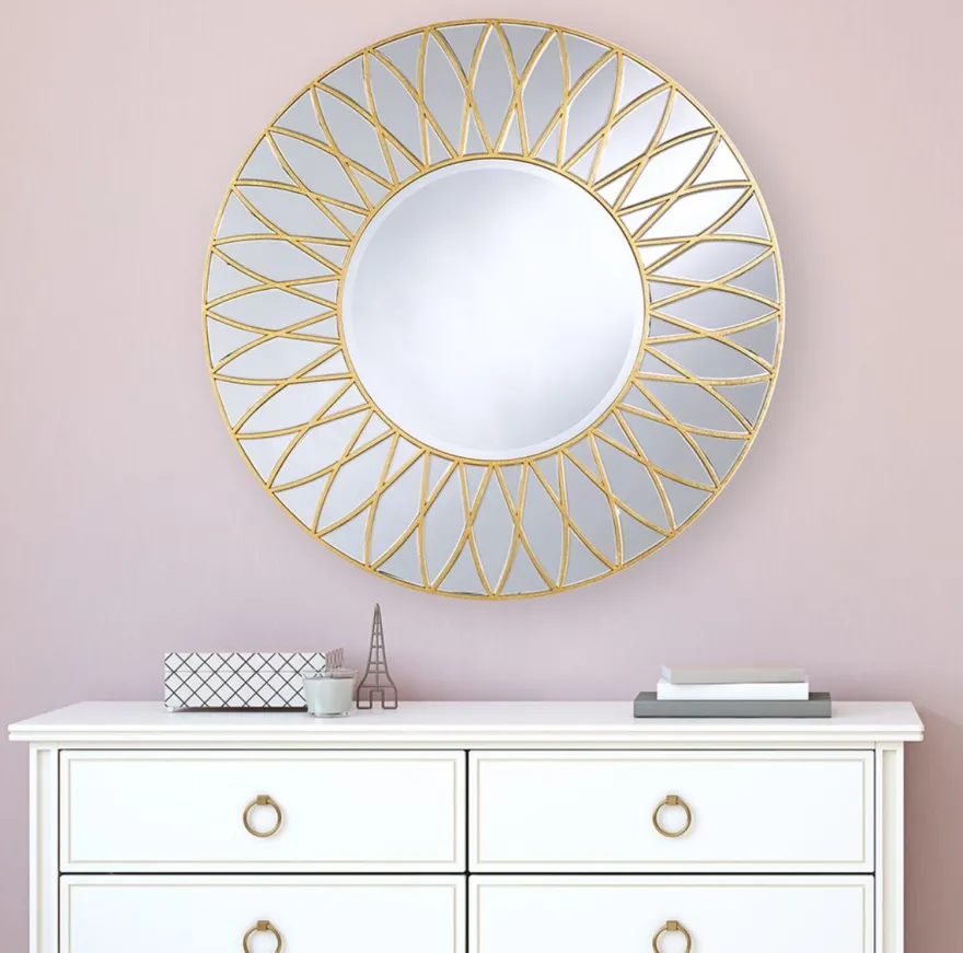 Casa Padrino Luxus Spiegel mit Blütenblatt Motiv Gold Ø 100 cm - Luxus Qualität