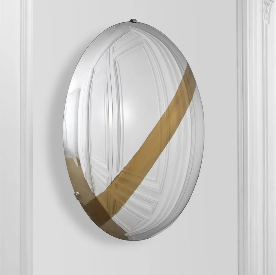Casa Padrino Luxus Spiegel mit goldenem Streifen Ø 119 cm - Runder konkaver Wandspiegel mit Wandhalterung - Luxus Kollektion