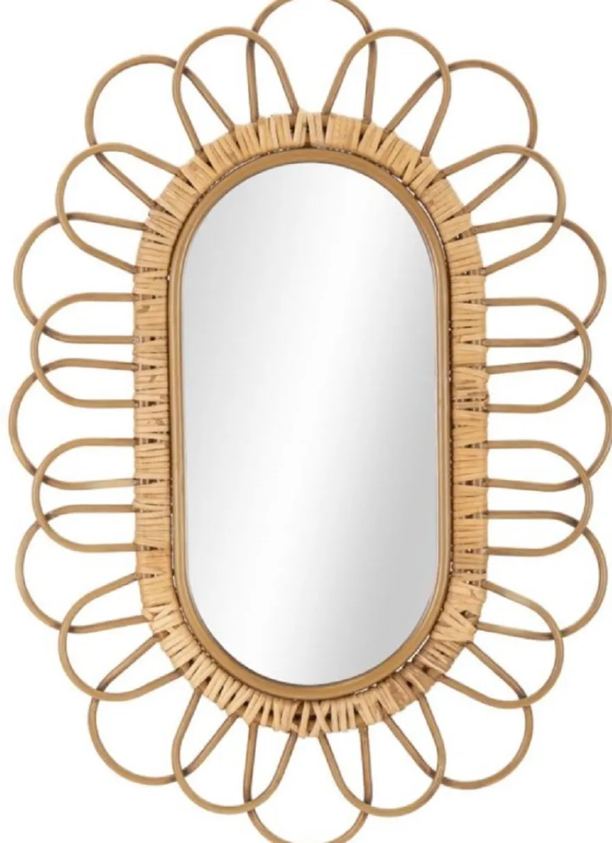 Casa Padrino Luxus Spiegel Naturfarben H. 80 cm - Wandspiegel mit Rattangeflecht
