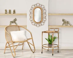 Casa Padrino Luxus Spiegel Naturfarben H. 80 cm - Wandspiegel mit Rattangeflecht