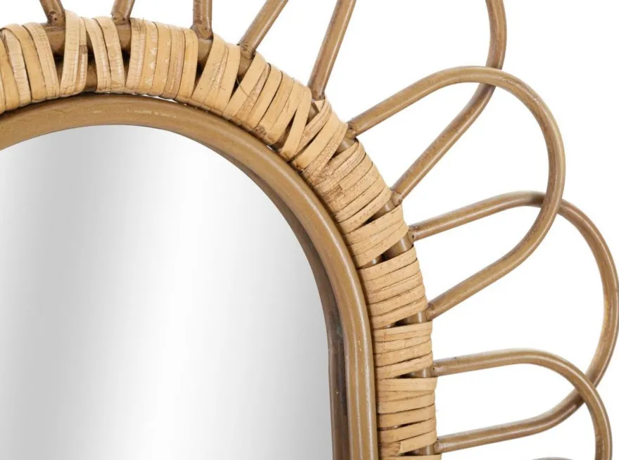 Casa Padrino Luxus Spiegel Naturfarben H. 80 cm - Wandspiegel mit Rattangeflecht