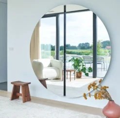 Casa Padrino Luxus Spiegel Schwarz 200 x 3,5 x H. 200 cm - Runder Wandspiegel - Wohnzimmer Hotel Restaurant Boutique Spiegel