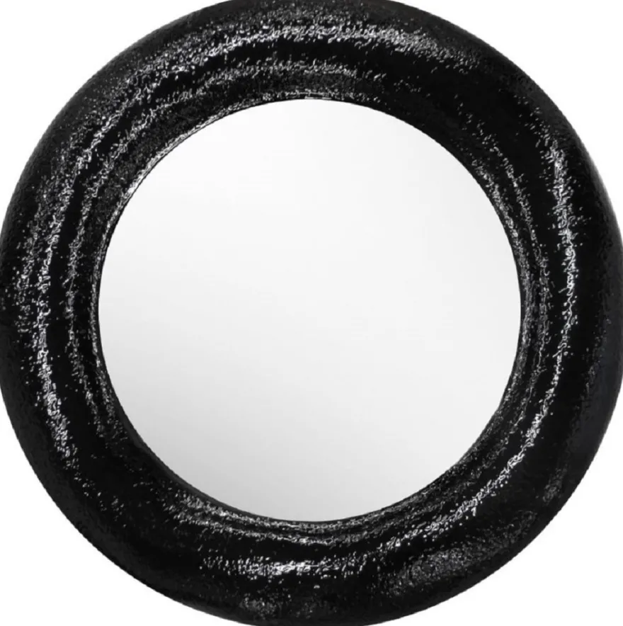 Casa Padrino Luxus Spiegel Schwarz Ø 120 cm - Runder Glasfaser Wandspiegel - Wohnzimmer Spiegel - Garderoben Spiegel - Luxus Kollektion