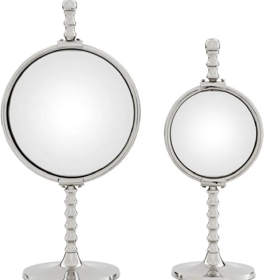 Casa Padrino Luxus Spiegel Set Silber - 2 Tischspiegel mit konvexem Spiegelglas - Deko Accessoires