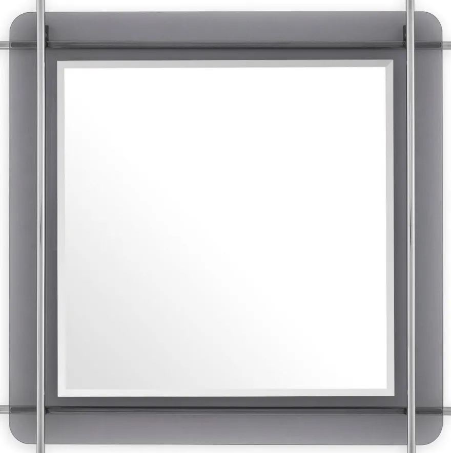 Casa Padrino Luxus Spiegel Silber / Grau 85,5 x 5 x H. 85,5 cm - Quadratischer Wandspiegel mit grau getöntem Glasrand und Edelstahl Stangen - Luxus Kollektion