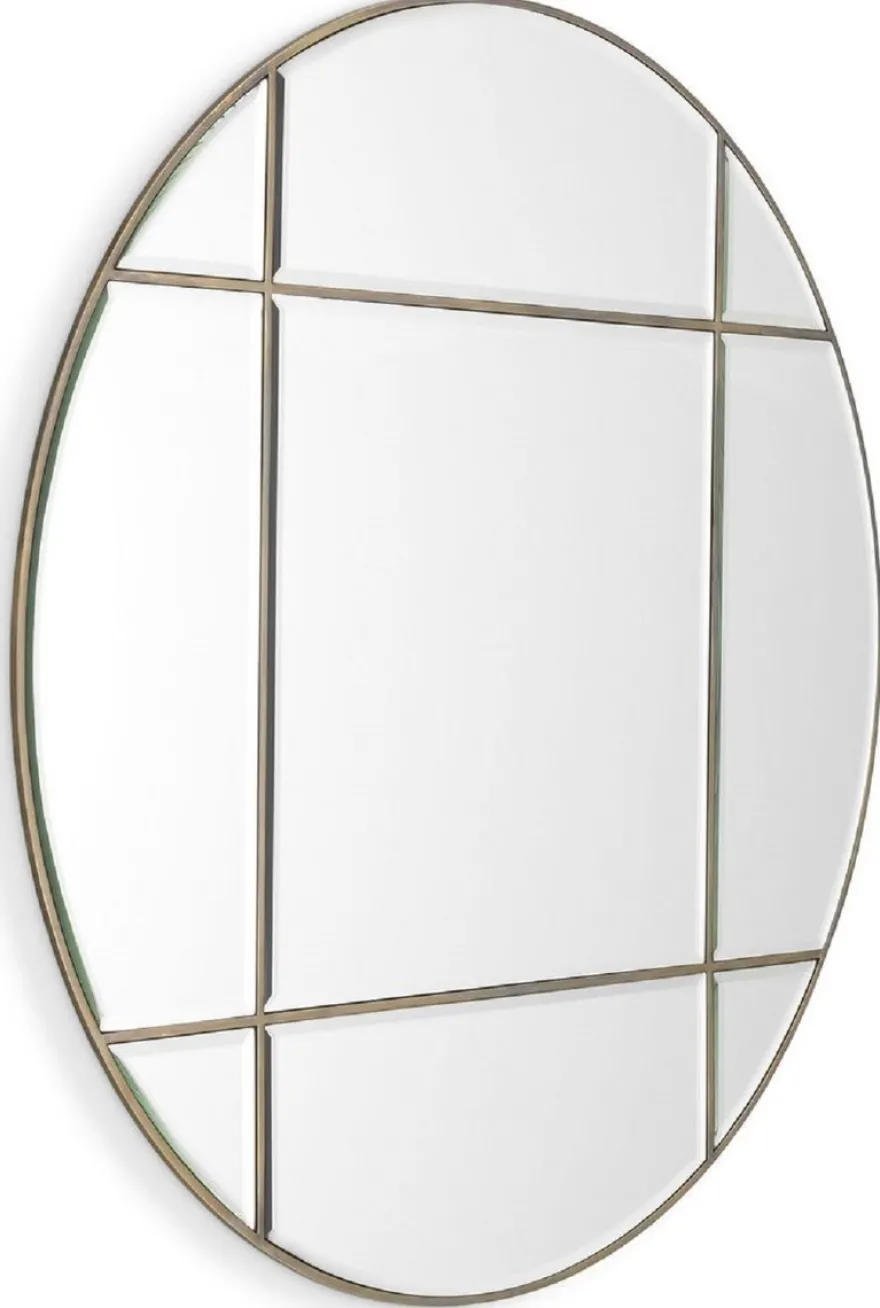 Casa Padrino Luxus Spiegel Vintage Messingfarben Ø 110 cm - Runder Wandspiegel - Wohnzimmer Spiegel - Garderoben Spiegel - Luxus Qualität