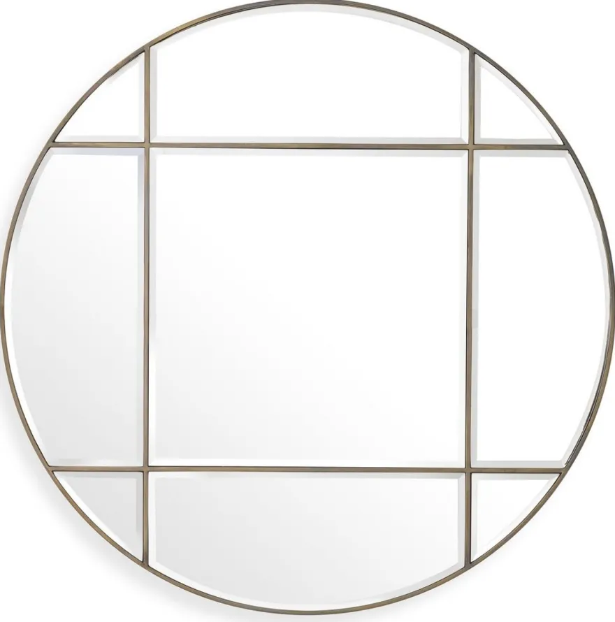 Casa Padrino Luxus Spiegel Vintage Messingfarben Ø 110 cm - Runder Wandspiegel - Wohnzimmer Spiegel - Garderoben Spiegel - Luxus Qualität