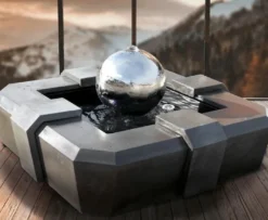 Casa Padrino Luxus Springbrunnen Grau / Silber 130 cm - Gartenbrunnen mit dekorativer Kugel