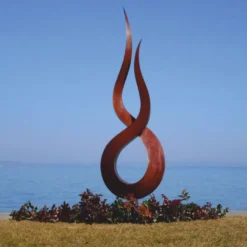 Casa Padrino Luxus Stahl Garten Deko Skulptur Flamme Rost H. 210 cm