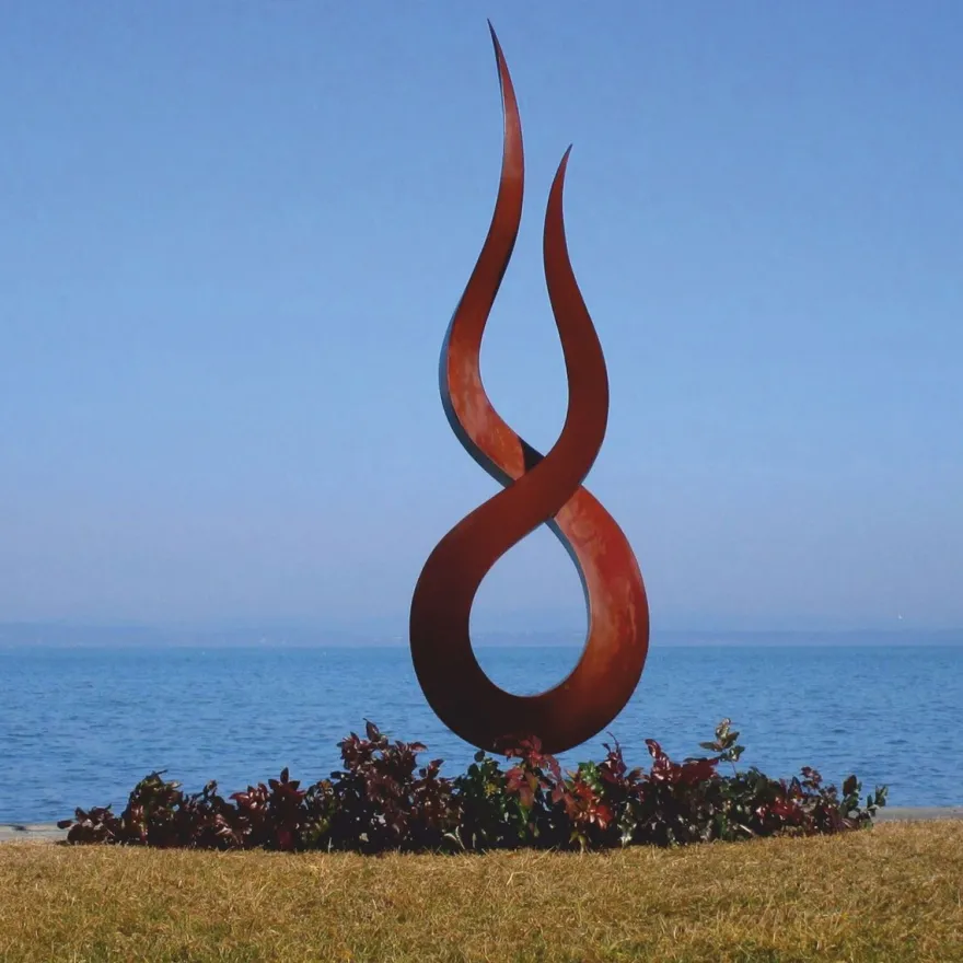 Casa Padrino Luxus Stahl Garten Deko Skulptur Flamme Rost H. 210 cm