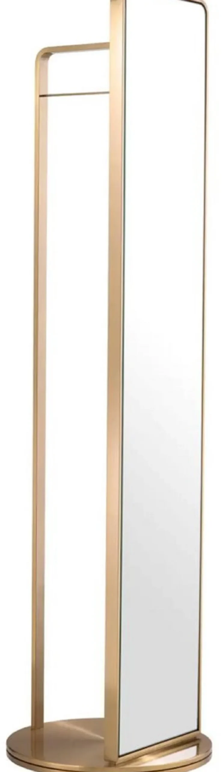 Casa Padrino Luxus Standspiegel mit Garderobenständer Messing Ø 55,5 x H. 201 cm - Freistehender drehbarer Spiegel mit Kleiderständer - Luxus Garderoben Möbel - Luxus Qualität