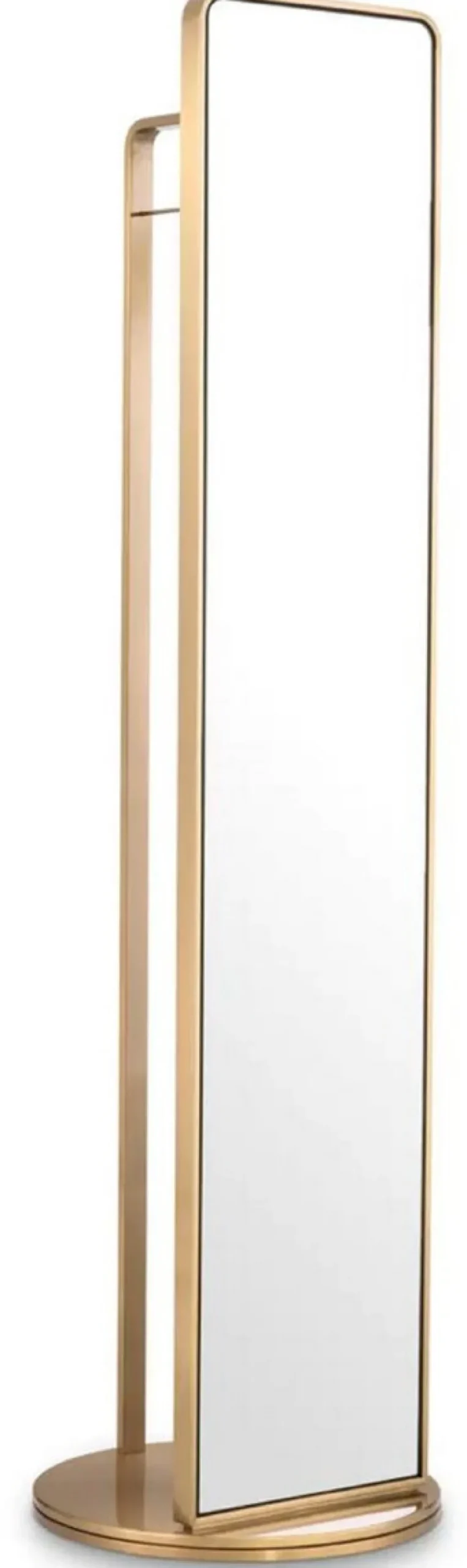 Casa Padrino Luxus Standspiegel mit Garderobenständer Messing Ø 55,5 x H. 201 cm - Freistehender drehbarer Spiegel mit Kleiderständer - Luxus Garderoben Möbel - Luxus Qualität