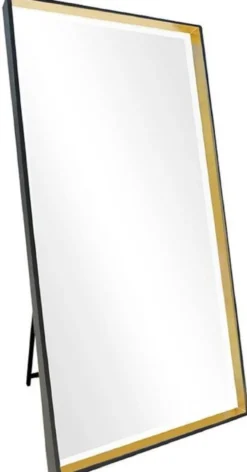 Casa Padrino Luxus Standspiegel Schwarz / Gold 100 x H. 200 cm - Ganzkörperspiegel - Schlafzimmer Spiegel - Schlafzimmer Möbel