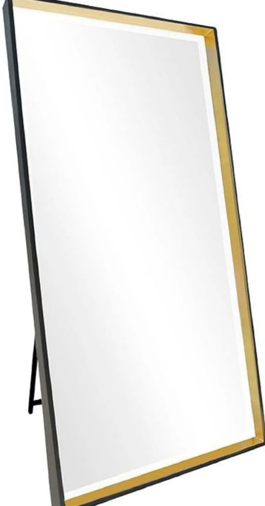Casa Padrino Luxus Standspiegel Schwarz / Gold 100 x H. 200 cm - Ganzkörperspiegel - Schlafzimmer Spiegel - Schlafzimmer Möbel