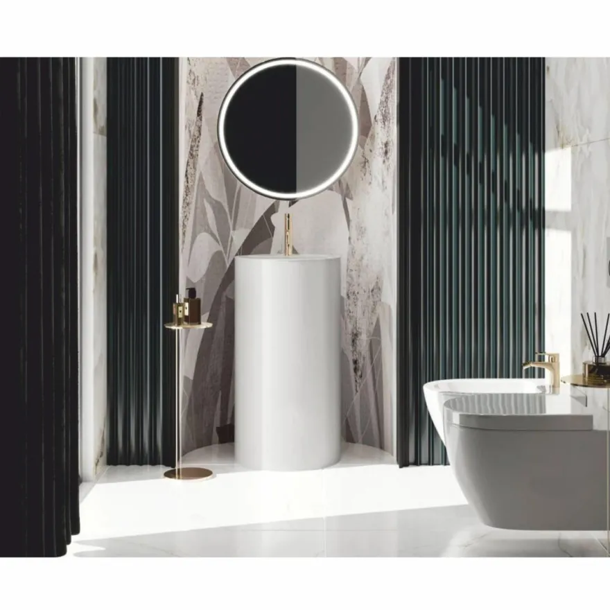 Casa Padrino Luxus Standwaschbecken Weiß Ø 46 x H. 88 cm - Badezimmer Accessoires