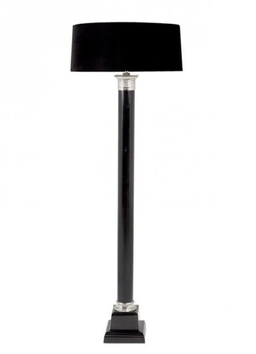 Casa Padrino Luxus Stehleuchte Schwarz - Elegante Designlampe aus Stahl und Aluminium mit schwarzem Samtschirm, 140 cm hoch