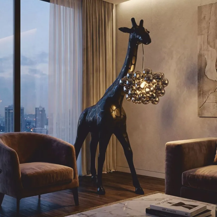Casa Padrino Luxus Stehleuchte Giraffe Schwarz H. 230 cm - Tier Stehleuchten