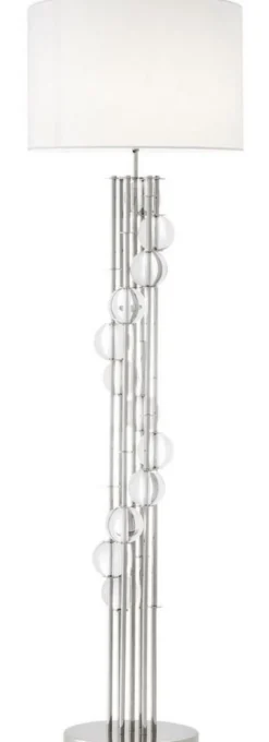 Casa Padrino Luxus Stehleuchte Silber / Weiß Ø 48 x H. 176 cm - Designer Lampe mit Kristallglas - Luxus Wohnzimmer Lampe