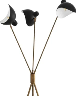 Casa Padrino Luxus Stehleuchte Antik Messingfarben / Schwarz 87 x 87 x H. 180 cm - Elegante Dreibein Stehlampe im 50er Jahre Stil - Luxus Kollektion