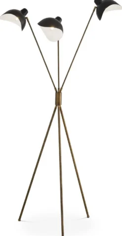 Casa Padrino Luxus Stehleuchte Antik Messingfarben / Schwarz 87 x 87 x H. 180 cm - Elegante Dreibein Stehlampe im 50er Jahre Stil - Luxus Kollektion