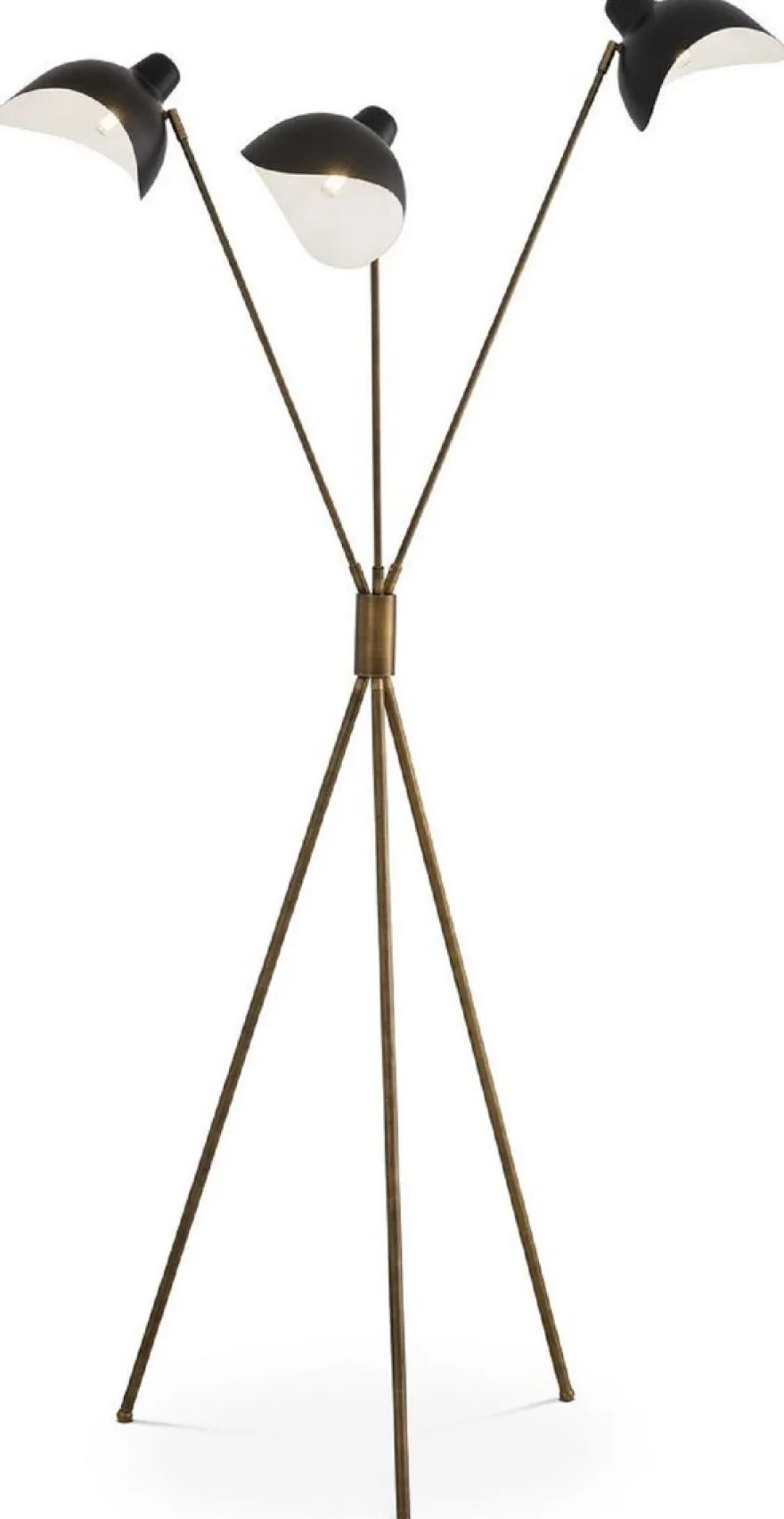 Casa Padrino Luxus Stehleuchte Antik Messingfarben / Schwarz 87 x 87 x H. 180 cm - Elegante Dreibein Stehlampe im 50er Jahre Stil - Luxus Kollektion