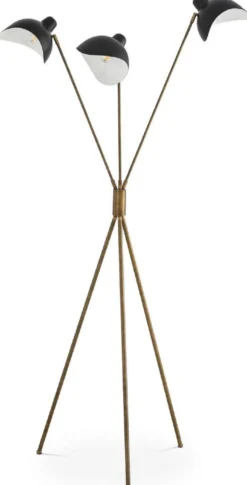 Casa Padrino Luxus Stehleuchte Antik Messingfarben / Schwarz 87 x 87 x H. 180 cm - Elegante Dreibein Stehlampe im 50er Jahre Stil - Luxus Kollektion